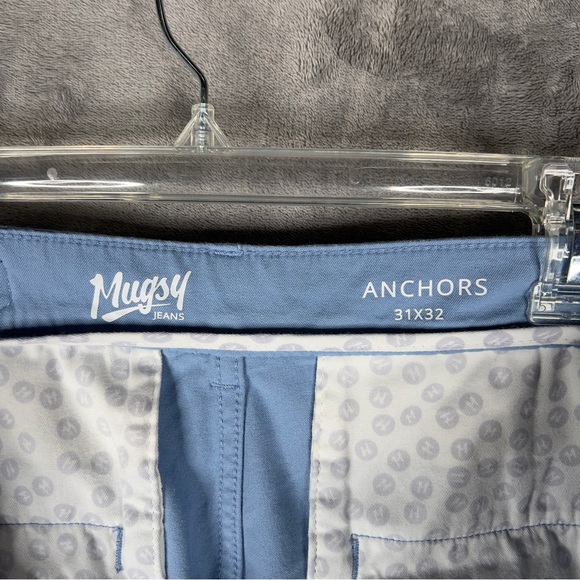Mugsy Jeans Anchors Chino Pants Men's 31x31 Straight Leg Stretch Light‎ Blue - Picture 6 of 12